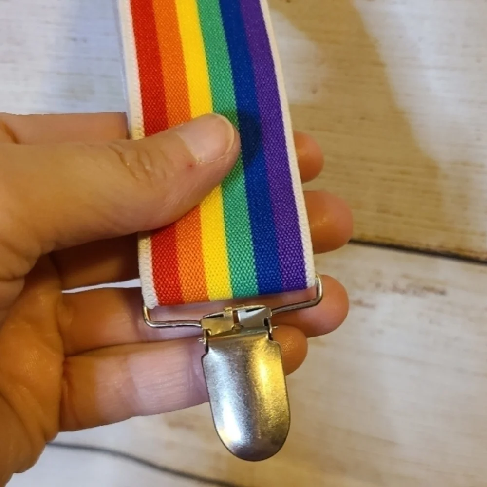 Amscan Elastic Rainbow Stripe Suspenders Unisex Mork & Mindy Child Adult OS New
